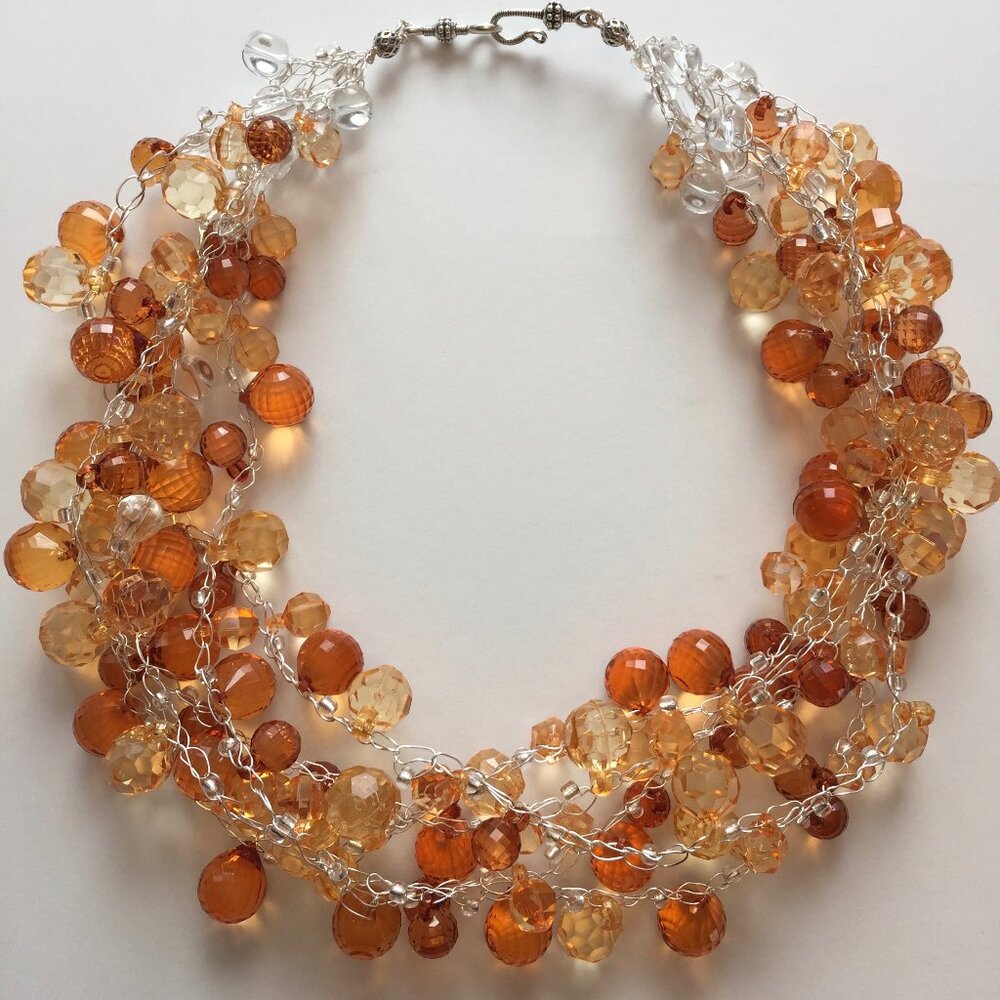 Unique one-off a kind Czech Glass Beads Crocheted Silver Wire Necklace 20"